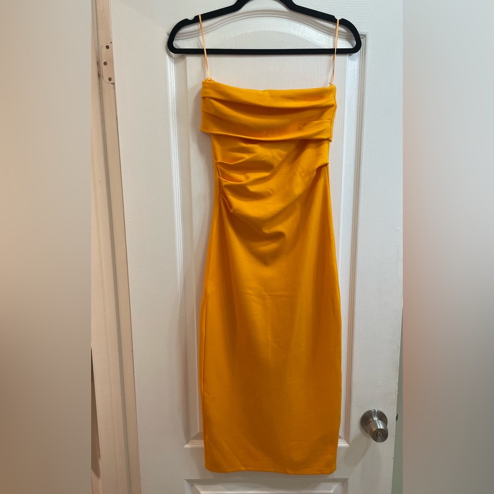 ZARA Orange Strapless Midi Dress - Size Small